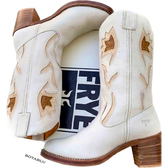 SOLD FRYE Vintage White Floral Campus Cowgirl Cowboy Western Boots Women’s 10 - Picture 12 of 13
